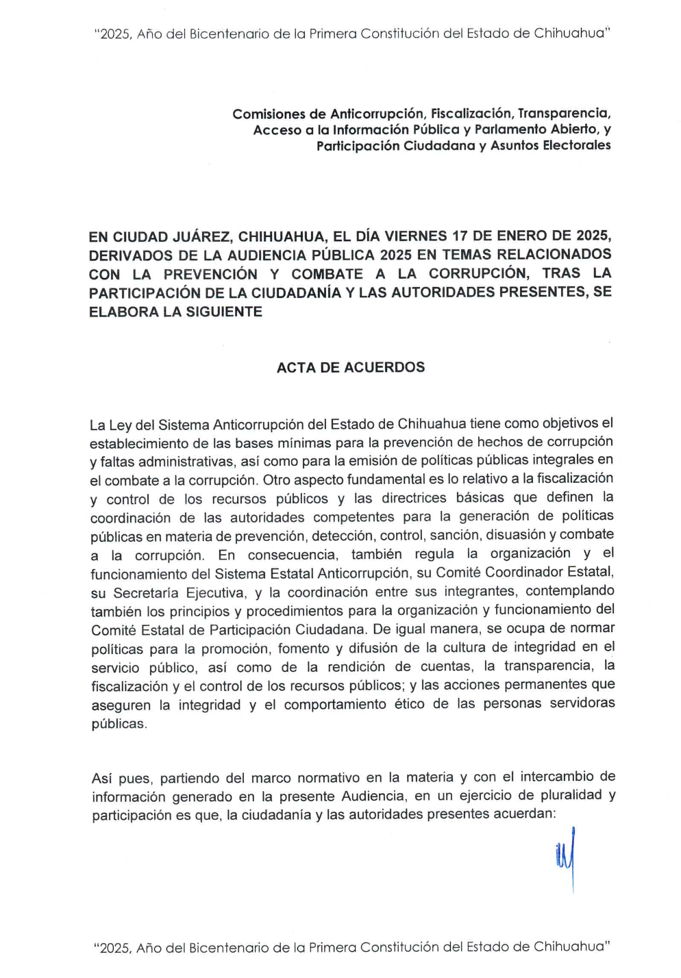 Acta de acuerdos - Audiencia Pública sobre corrupción